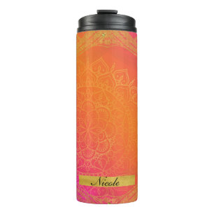 Fuchsia Roze Oranje & Gouden Indiase Mandala Glam Thermosbeker