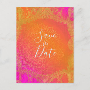 Fuchsia Roze Oranje & Gouden Mandala Bewaar de Dat Aankondigingskaart