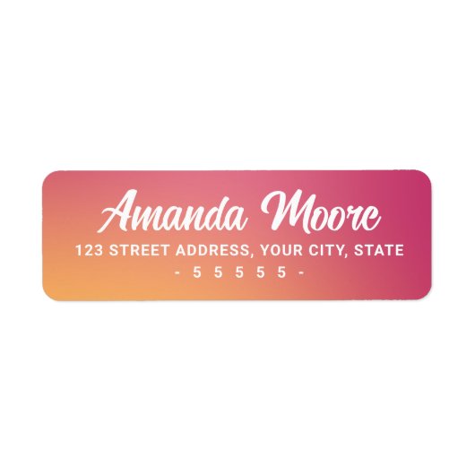 Fuchsia roze oranje gradiënt modern retour adres etiket (Voorkant)