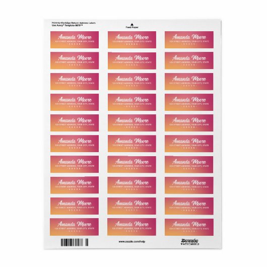 Fuchsia roze oranje gradiënt modern retour adres etiket (Full Sheet)