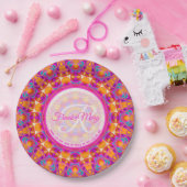 Fuchsia Roze Oranje Partij Mandala Monogram Papieren Bordje (Feest)