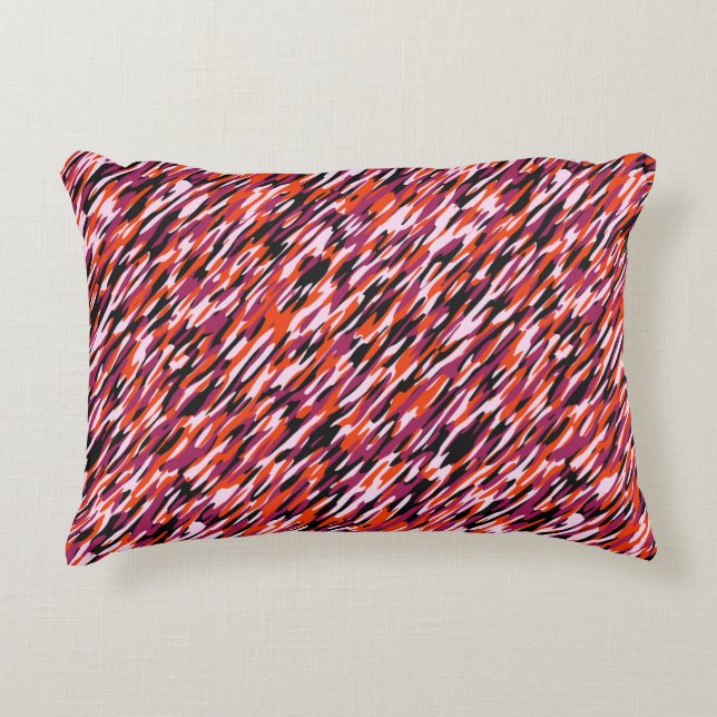 Fuchsia roze, oranje, zwart en wit camo  accent kussen (Voorkant)