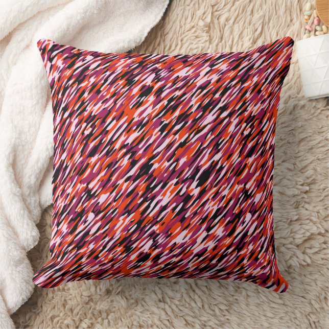Fuchsia roze, oranje, zwart en wit camo  kussen (Deken)
