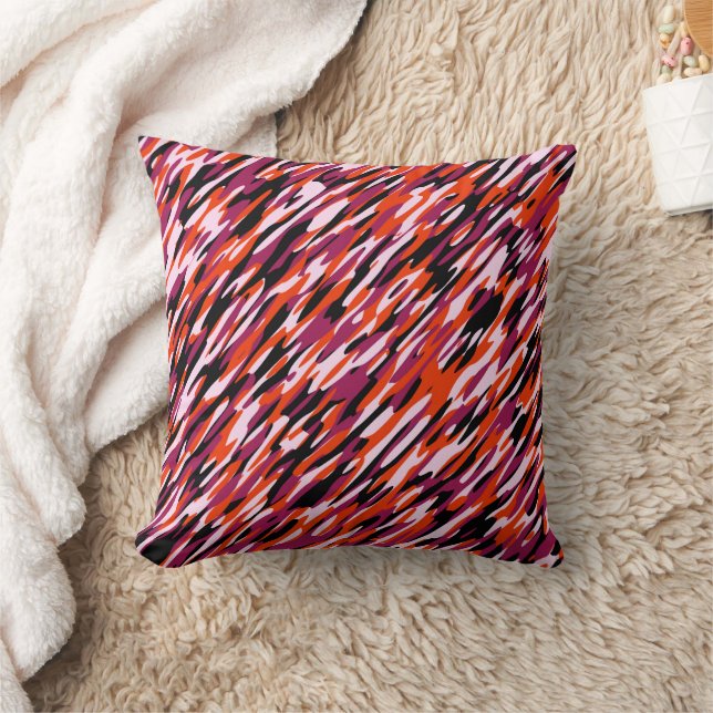 Fuchsia roze, oranje, zwart en wit camo  kussen (Deken)