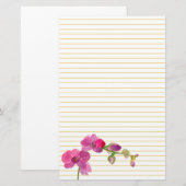 Fuchsia roze orchidee bloem geel gevoerd briefpapier (Voorkant / Achterkant)