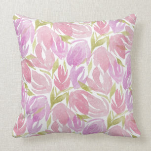 Fuchsia Roze Paarse Watercolor Bloemen Patroon Kussen