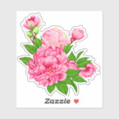 Fuchsia Roze Pioenrozen en Groene bladeren Sticker (Vel)