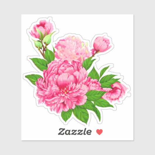 Fuchsia Roze Pioenrozen en Groene bladeren Sticker (Vel)