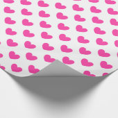 Fuchsia roze polka harten op wit cadeaupapier (Hoek)