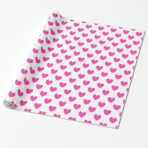 Fuchsia roze polka harten op wit cadeaupapier