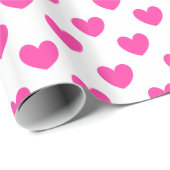 Fuchsia roze polka harten op wit cadeaupapier (Rol Hoek)