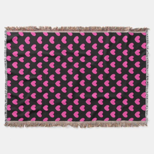 Fuchsia roze polka harten op zwart deken (Voorkant)