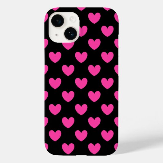 Fuchsia roze polka harten op zwarte Hoesje-Mate iP Case-Mate iPhone Case (Achterkant)