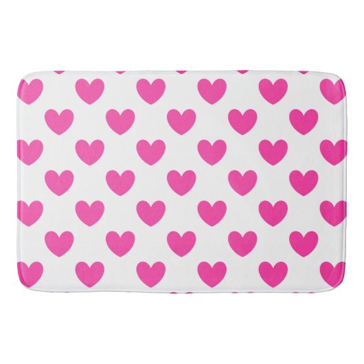 Fuchsia roze polka harten wit badmat (Voorkant)