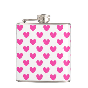 Fuchsia roze polka harten wit heupfles