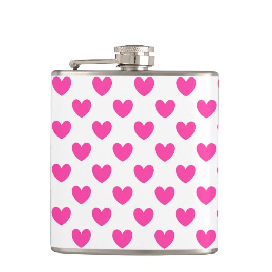 Fuchsia roze polka harten wit heupfles (Voorkant)