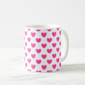 Fuchsia roze polka harten wit koffiemok (Voorkant rechts)