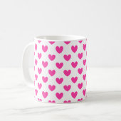 Fuchsia roze polka harten wit koffiemok (Voorkant links)