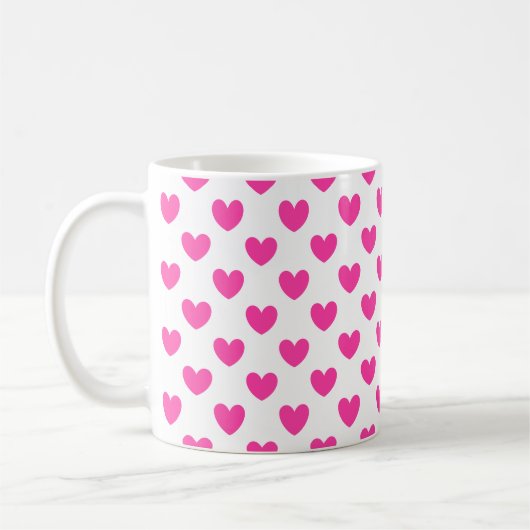 Fuchsia roze polka harten wit koffiemok (Links)