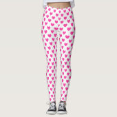 Fuchsia roze polka harten wit leggings (Voorkant)