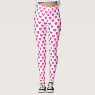 Fuchsia roze polka harten wit leggings