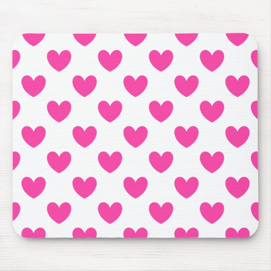 Fuchsia roze polka harten wit muismat (Voorkant)