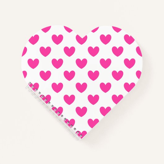 Fuchsia roze polka harten wit notitieboek (Voorkant)
