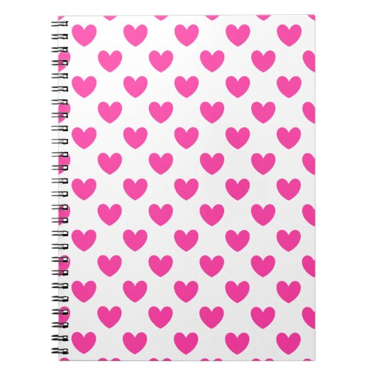 Fuchsia roze polka harten wit notitieboek (Voorkant)