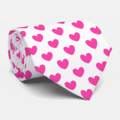 Fuchsia roze polka harten wit stropdas (Opgerold)