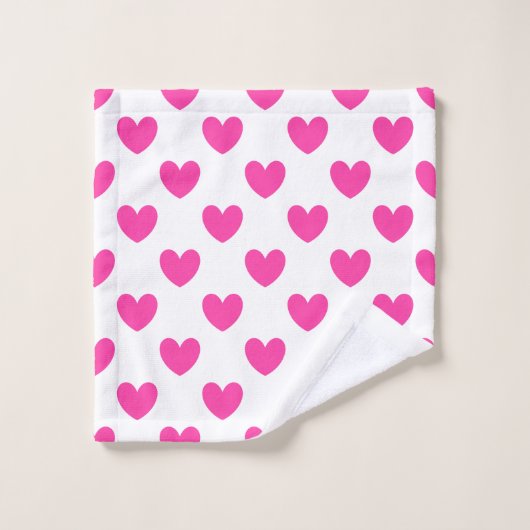 Fuchsia roze polka harten wit washandje (Wasdoekje)