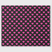 Fuchsia roze polka harten zwart cadeaupapier (Vlak)