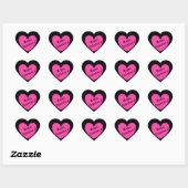 Fuchsia roze polka harten zwart hart sticker (Vel)
