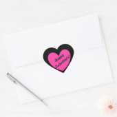 Fuchsia roze polka harten zwart hart sticker (Envelop)