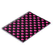 Fuchsia roze polka harten zwart notitieboek (Linkerzijde)