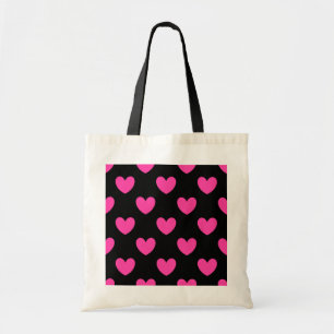 Fuchsia roze polka harten zwart tote bag