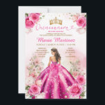 Fuchsia Roze Prinses Floral Goud Quinceañera Kaart<br><div class="desc">EDITABLE Fuchsia Roze Prinses Bloemen Goud Quinceañera Uitnodiging Elegant Fuchsia Roze Bloemen Gouden Kroon Prinses Jurk Mis Quince Nodig Quinceañera 15 Anos,  16e Verjaardag Goud Glitter</div>