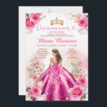 Fuchsia Roze Prinses Floral Goud Quinceañera Kaart<br><div class="desc">EDITABLE Fuchsia Roze Prinses Bloemen Goud Quinceañera Uitnodiging Elegant Fuchsia Roze Bloemen Gouden Kroon Prinses Jurk Mis Quince Nodig Quinceañera 15 Anos,  16e Verjaardag Goud Glitter</div>