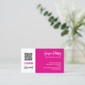 Fuchsia Roze QR Code Foto Sociale Media Iconen Visitekaartje (Staand voorkant)