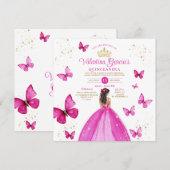 Fuchsia Roze Quinceañera 15 Anos Gouden Verjaardag Kaart (Voorkant / Achterkant)