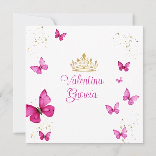 Fuchsia Roze Quinceañera 15 Anos Gouden Verjaardag Kaart (Achterkant)