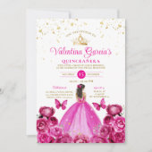 Fuchsia Roze Quinceañera 15 Anos Kroon Verjaardag Kaart (Voorkant)