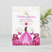 Fuchsia Roze Quinceañera 15 Anos Kroon Verjaardag Kaart (Staand voorkant)