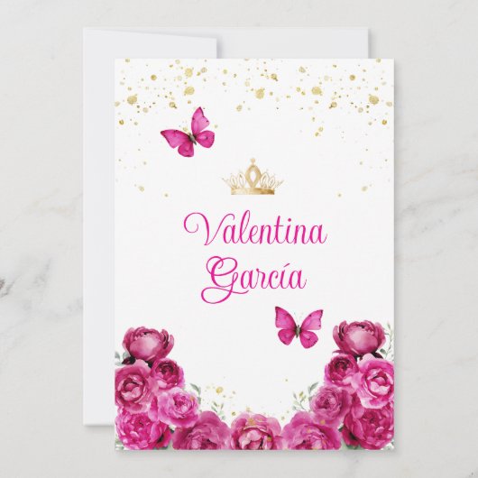 Fuchsia Roze Quinceañera 15 Anos Kroon Verjaardag Kaart (Achterkant)