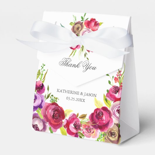 Fuchsia roze Roses Chic Spring Floral Wedding Bedankdoosjes (Voorkant Zijde)