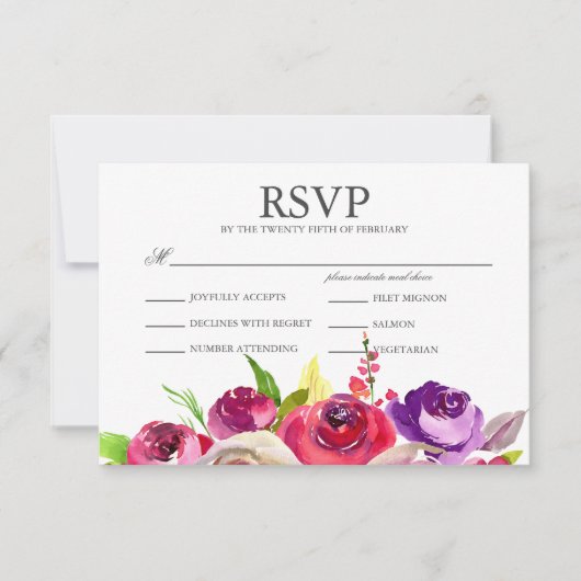 Fuchsia roze roses Garden Weddenschap Meal RSVP-ka (Voorkant)