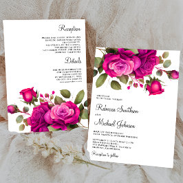 Fuchsia Roze Rozen All-in-One Trouwkaart Kaart