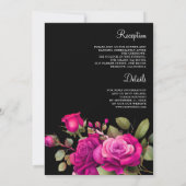 Fuchsia Roze Rozen All-in-One Zwarte Trouw Kaart (Achterkant)