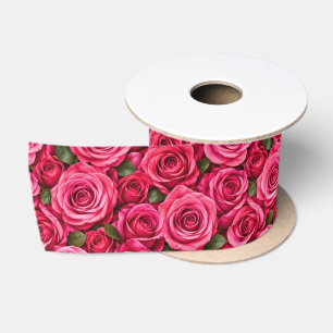 Fuchsia Roze Rozen Botanische Bloem Ontwerp Satijnen Lint