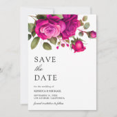 Fuchsia Roze Rozen Foto Collage Trouwdag Save The Date (Voorkant)