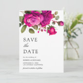 Fuchsia Roze Rozen Foto Collage Trouwdag Save The Date (Staand voorkant)